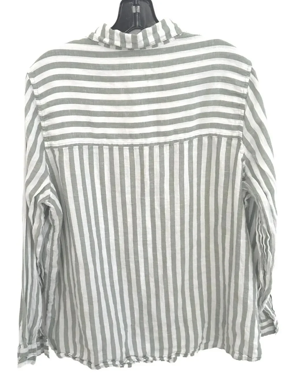 Nicole Miller New York 100% Linen Green/White Striped Button-Up Shirt - XL - Picture 3 of 6